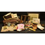 Boxes and Objects - a pair of early 19th century lorgnettes; opera glasses; playing cards;