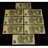 Collection of seven UK £1 notes sereis C portrait, serial nos. HR- to HX-, mainly GVF, also series D