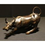 A bronzed metal model of a bull, approx. 30cm long