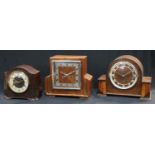 Clocks - an Art Deco oak mantel clock; a bakelite mantel clock; etc (3)