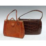 Fashion - a vintage brown crocodile handbag; a vintage Mappin & Webb brown snakeskin type handbag (