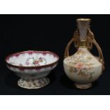 A large Spode Copeland's Connaught pattern pedestal bowl, printed and painted with sprays of pink