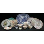 Ceramics - a large Willow pattern meat plate; an Early 19th century tea set; a pair of Minton