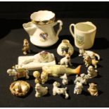 Ceramics - a crested china Camel, Blackpool; others Tamworth, Weymouth, etc; Wade Whimsies, Lady,