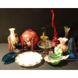 Art Glass - a Murano style globular vase; a paperweight as a stylised dog; a bottle and stopper;