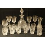 Glassware - a lead crystal decanter and stopper, whisky tumblers, etc