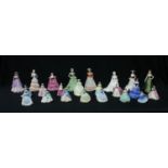 A set of fourteen Coalport miniature figures, including Springtime, Mary, Faith, Angela, etc,