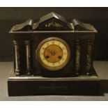 A Victorian belge noir black slate mantel clock, 28.5cm high, 33cm wide.