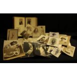 A Victorian leather bound photograph album; various photographic postcards and photos of actors