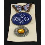 Jewellery - an enamel butterfly brooch; an Art Deco brooch; another (3)