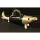 A silver plated and green glass novelty fish claret jug