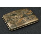 A Japanese mixed metal rounded rectangular shaped cigarette case, the interior and exterior