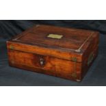 A George III rosewood and brass inlaid writing box