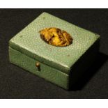 An Art Deco tiger?s eye mounted shagreen jewellery box, c.1930