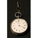 A Victorian silver pocket watch, 3.5cm circular enamel dial isncribed A W W Co, Waltham, Mass,