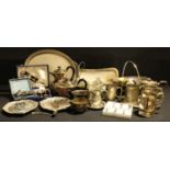 EPNS and EPBM, comprising various teapots, trays, serving dish; pewter tankards etc, qty