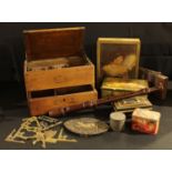 Boxes and Objects - an early 20th century novelty mechanical oak box, the drawer mechanism raising