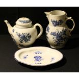 A Caughley globular tea or punch pot and cover, printed in underglaze blue, 17cm high, printed S