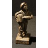 A cast iron Qualcast advertising figure of a newspaper boy, 'Speshul', D. F. Co. 1920, Derby, 18cm