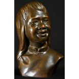 Gia-Loi, a brown patinated bronze bust, of a smiling girl, signed in the maquette, 15cm high