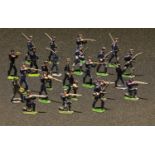 Toys - a collection of small scale semi flat lead soldiers, various poses, qty