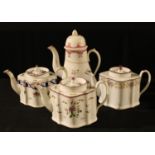 A New Hall baluster coffee pot and cover, pattern 118, 26cm high, c. 1800; three New Hall commode-