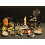 Boxes & Objects - an Aesthetic Movement silver plated hip flask; an adjustable desk top magnifying