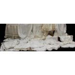 Textiles - a collection of late 19th century white linen christening gowns etc (quantity)