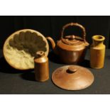 A 19th century salt glaze jelly mould; others, kettle, ink pourer, blacking jar, etc (5)