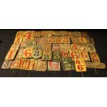 A quantity of early 20th century metal shop display lithographed price signs, various shapes and