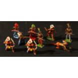 Toys - a collection of Britains and other painted lead Native American figures, various poses (9)