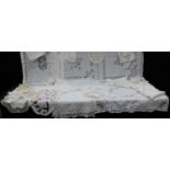 Textiles- lace edged linen, tray cloths, dressing table cloths, etc