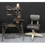 A Singer 29k15 treadle 'Patcher' long arm industrial sewing machine and adjustable industrial