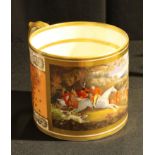 A Grainger Lee & Co Worcester porter mug, well-painted with a fox hunt through a hilly landscape,