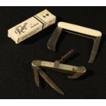 A Victorian mother of pearl multi-tool pocket knife; a Joseph Rodgers folding garden knife (2)