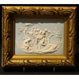 A Jasperware plaque, Bachanalian scene, 9cm x 12.5cm