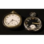 A Military black faced pocket watch; a Mira pocket watch (2)