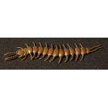 A Japanese bronzed metal articulated centipede, 15.5cm long