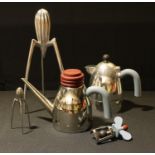 Italian Design - an Alessi olive oil bottle; others, coffee pot, citrus squeezer, bottle stopper,