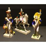 A German Frankenthal porcelain figure, French General on Horseback 1781, 26cm high; others