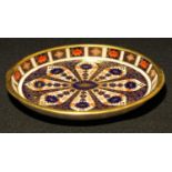 A Royal Crown Derby 1128 pattern oval miniature cabaret tray, 20cm wide, printed mark, first quality