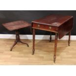 A 19th century Pembroke table, rectangular top with fall leaves above a single frieze drawer,