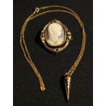 A Victorian cameo brooch; a gold inlaid pendant