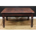 A 'late Victorian' mahogany dining table, rounded rectangular top, ring-turned legs, 72.5cm high,