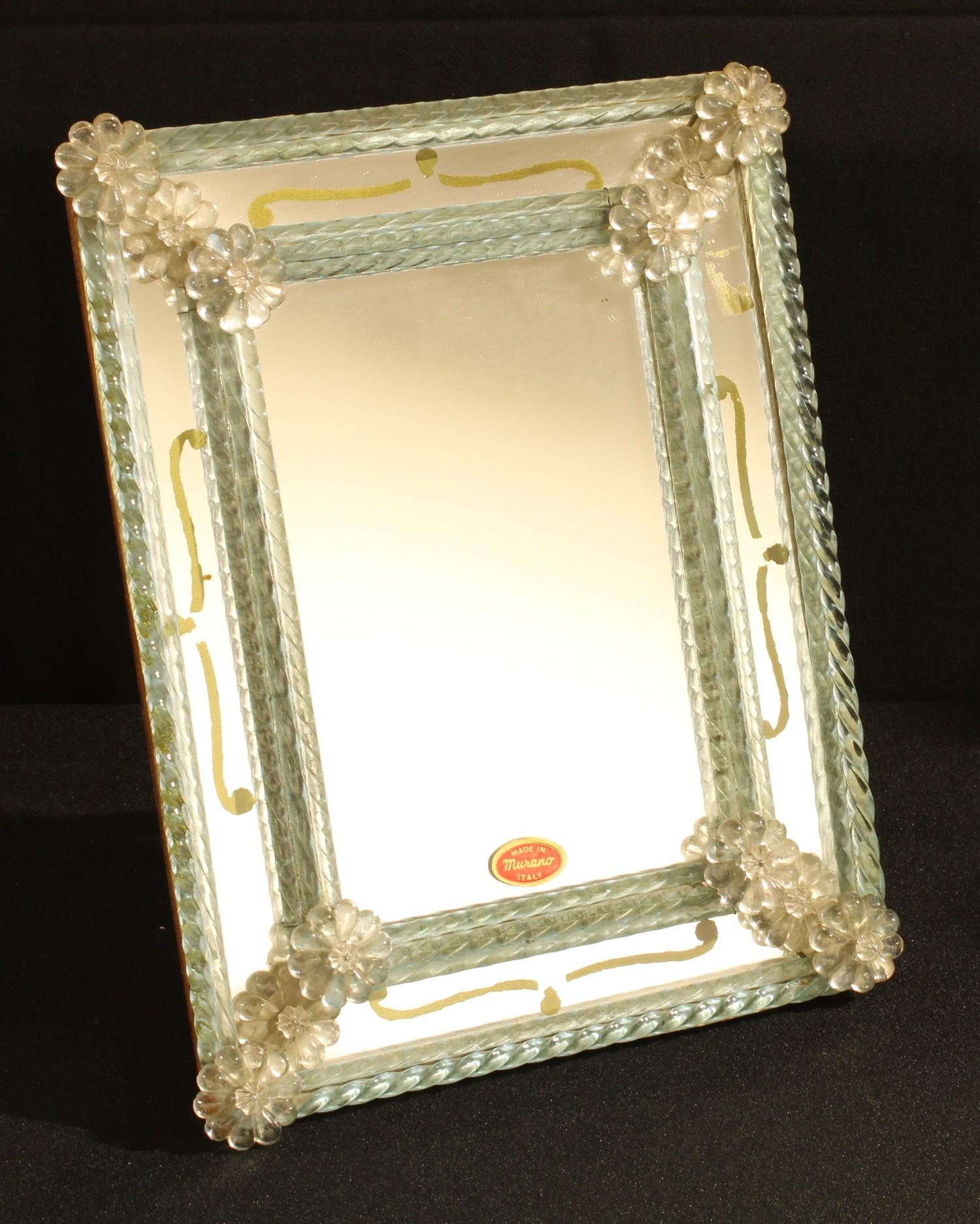 A mid 20th century Murano glass vanity mirror, easel back, 32cm x 24cm