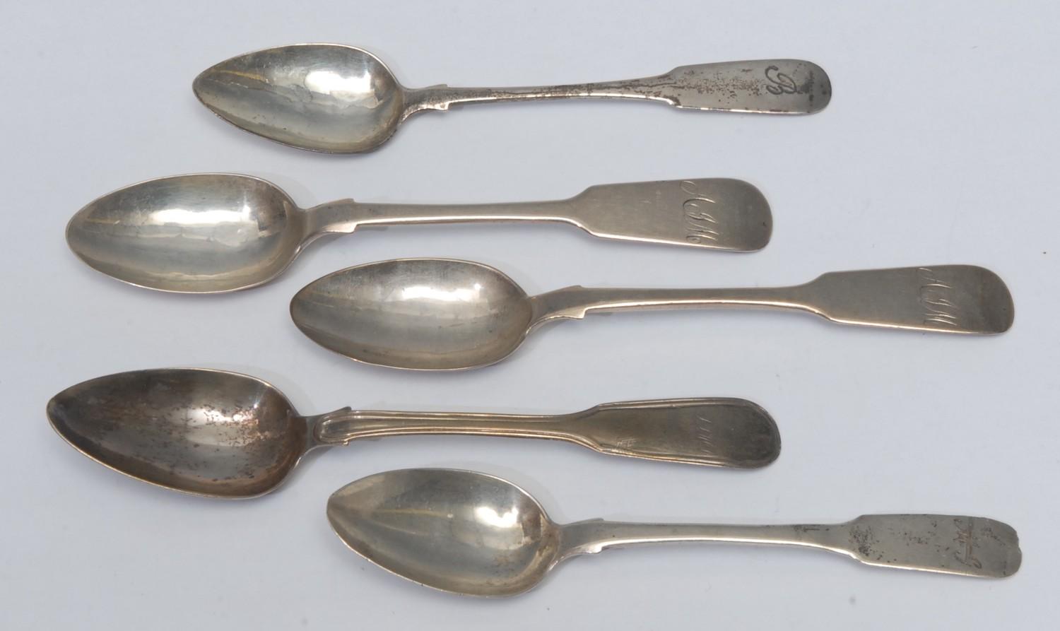 Scottish Provincial Silver - a Fiddle Pattern teaspoon, maker RG, Greenock, c.1830; a pair of Fiddle