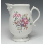 A large Derby mask jug, decorated in polychromw with bouquet and scattered flowers, the spout with