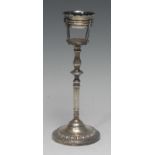 An unusual George V silver desk top lamp base, domed circular foot with ovolo border, 20cm high,