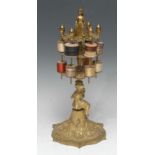 Sewing - a substantial 19th century gilt metal seamstress's cotton reel stand, crested by the figure