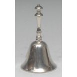 An early 20th century silver plated table bell, of 18th century design, 10.5cm high